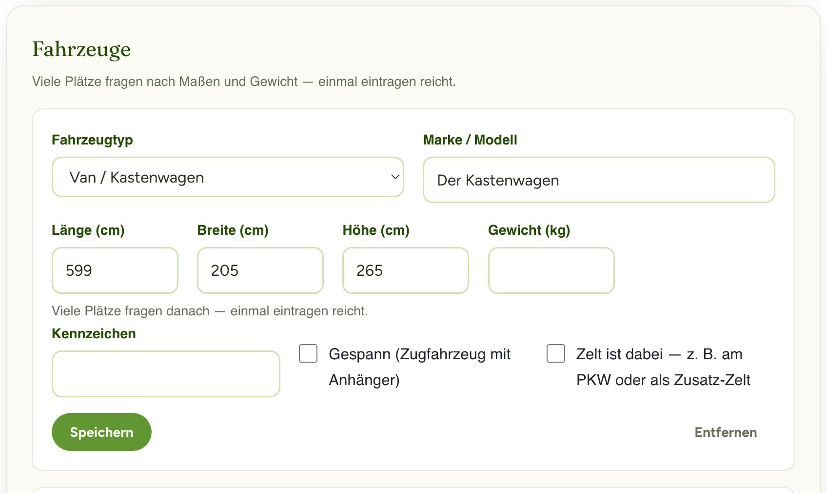 Das Reiseprofil: die Maße vom Kastenwagen, einmal eingetragen