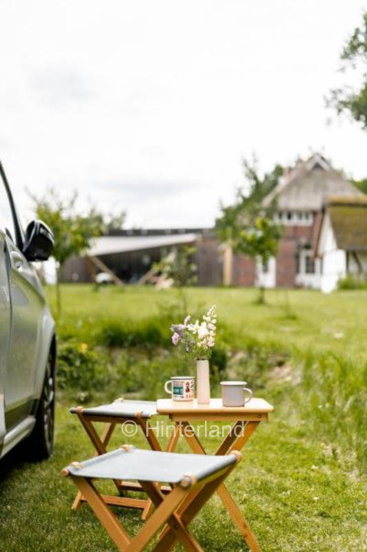 Pitch on the meadow by the thatched house