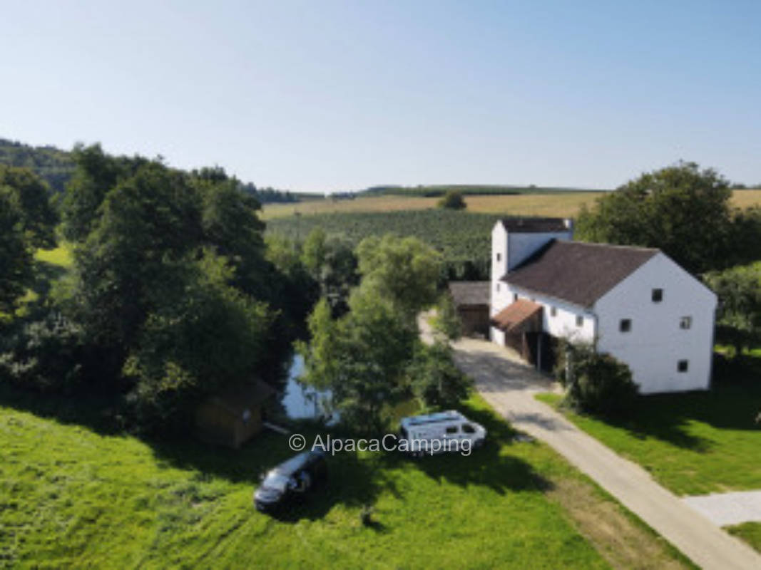 Caravan / camper site between hop fields in the middle of Hallertau