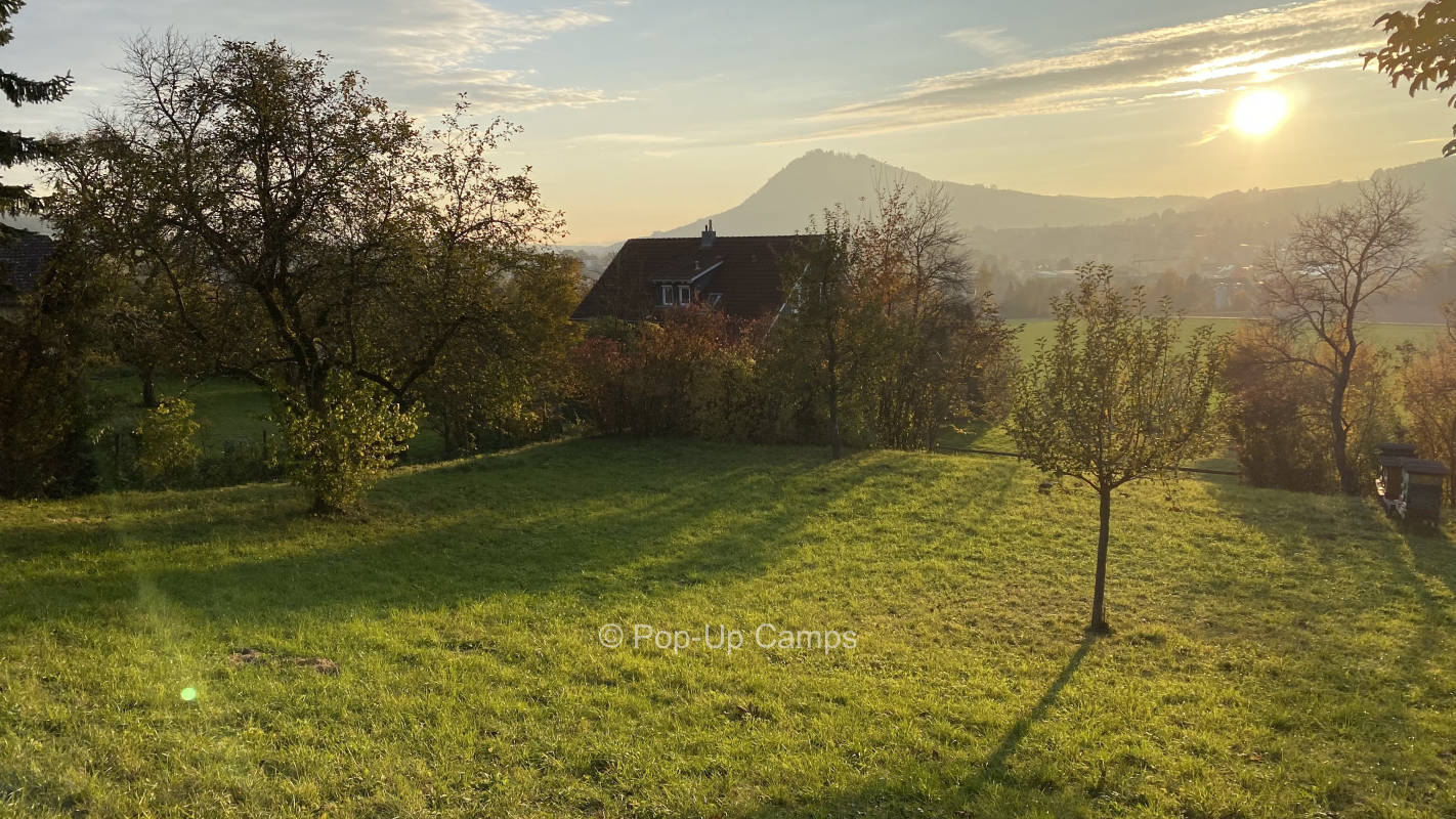 Meadow at the former forester's lodge Engen/Hegau with view to the Hohenhewen