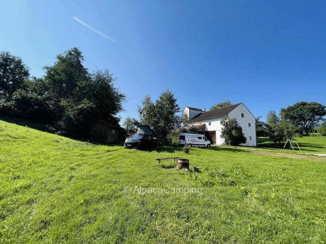 Caravan / camper site between hop fields in the middle of Hallertau