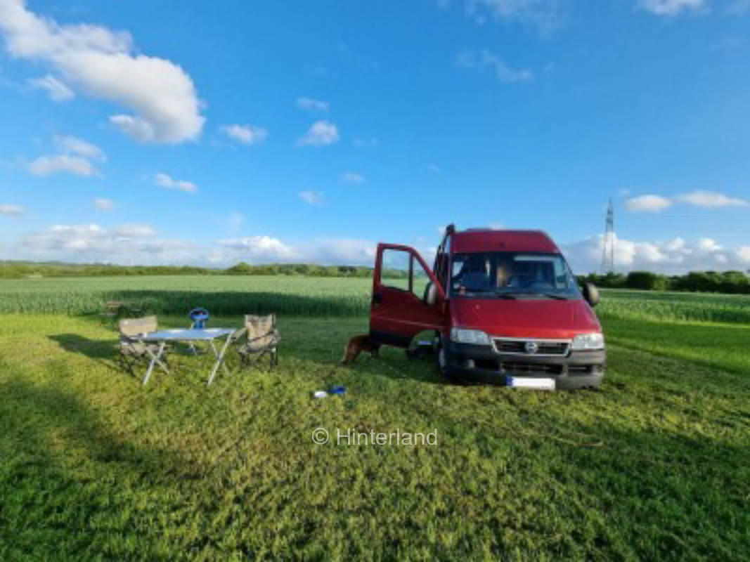 Camping meadow on the edge of the field not far from the Baltic beaches