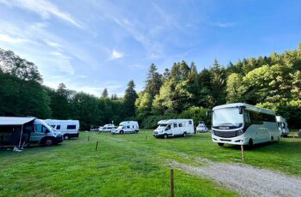 Nature camping in the forest by the stream