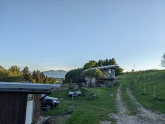 Parking space on the farm among the horses