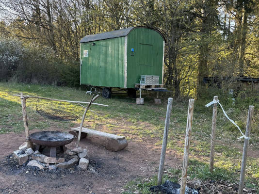 Forestry wagon in the trekking camp at the forest edge
