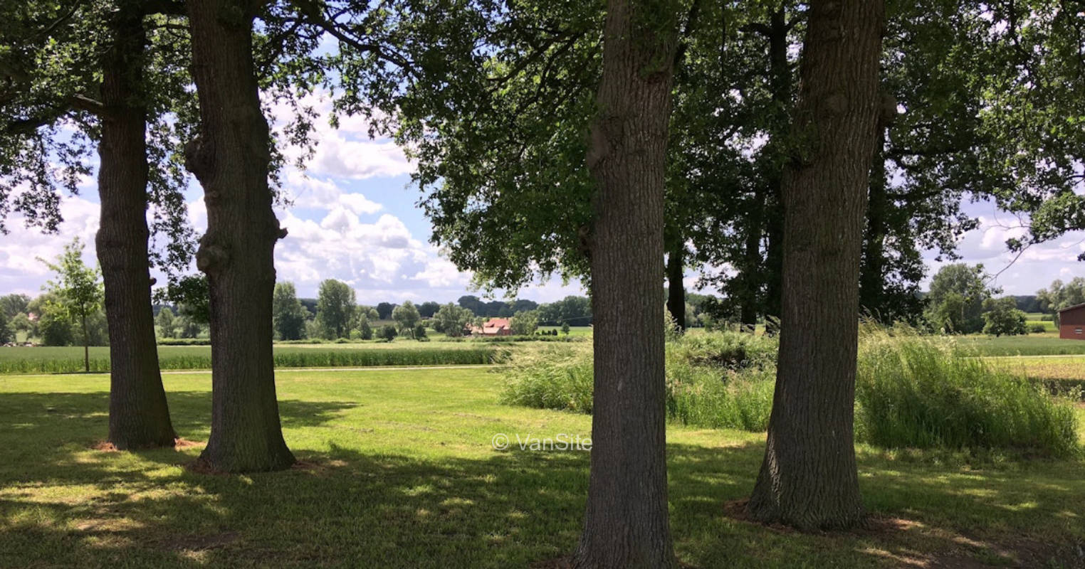 Campen/Stellplatz unter Bäumen in den Feldern