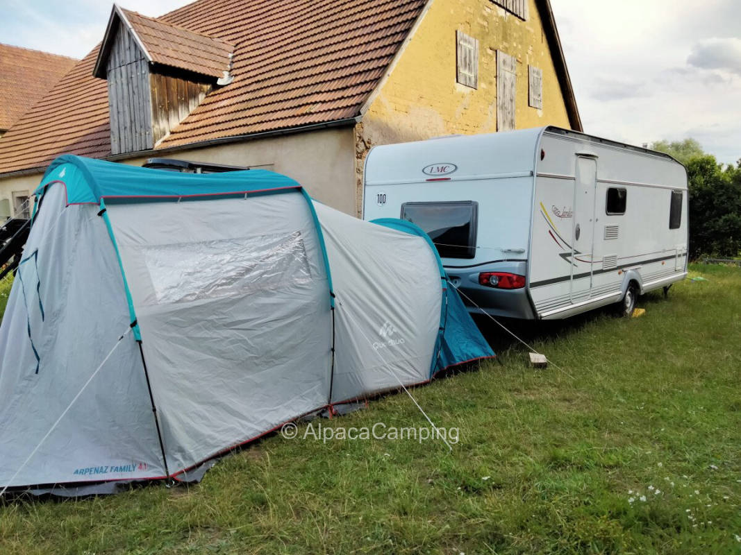 Caravan on the farm in Franconian Switzerland