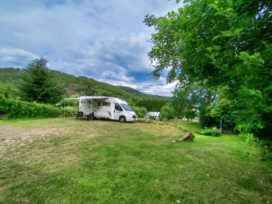 Spots in the green with a view of green mountain slopes (Campspace 7668)